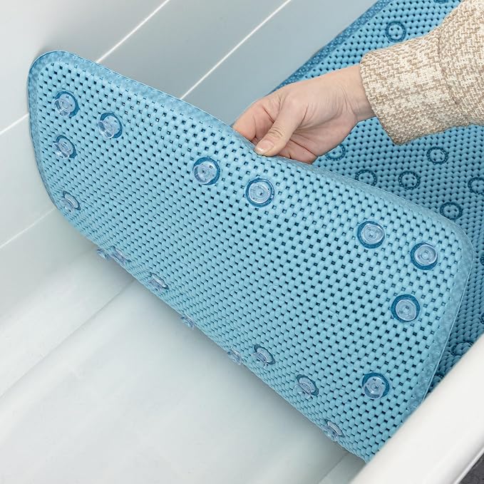 Double Layer Foam Non Slip Bathtub Mat 37x17in, More Comfortable and Thicker Tub Mat Than Ordinary Foam Shower Mat, Bath Mat for Tub with Suction for Comfort and Safety (Blue, 36'' x 17'')