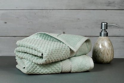 Ample Decor 100% Cotton Hand Towel for Kitchen Set of 2 Mint Green, Absorbent Premium Quality, Oeko TEX Certified, for Bathroom, Hotel, Spa, Gym, Kitchen - 18 X 28 Inch - Mulaayam Collection