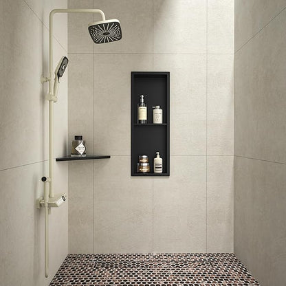 Stainless Steel Shower Niche Matte Black 8"×24" with 2-Tiers Shelf No Tiled Needed Niche Shower for Bathroom Wall Storage Recessed Metal Shower Shelf Over-Mounted Installation