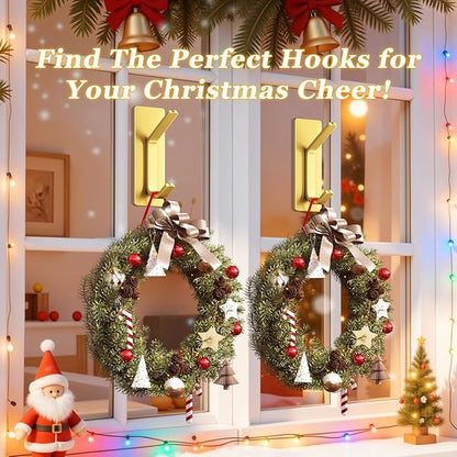 Auxmir 5 Pack Self Adhesive Hooks for Hanging 15lb, Wreath Hanger for Front Door, Stainless Steel Towel Hooks for Wall, Waterproof Rustproof Adehesive Coat Hooks for Bathroom Kitchen Office RV, Gold