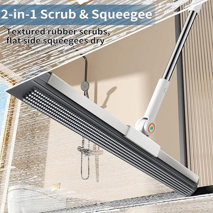 Squeegee Broom for Floor, Rubber Silicone Magic Broom with 180° Rotating Head & 63" Long Handle, Floor Squeegee Broom for Indoor/Outdoor Floor Cleaning, Pet Hair, Tile, Garage Concrete, Glass