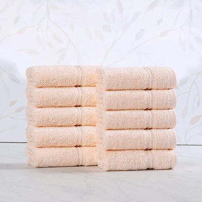 Superior Egyptian Cotton 10-Piece Face Towel Set , Small Towels For Facial, Spa, Quick Dry, Absorbent Towels, Bathroom Accessories, Guest Bath, Home Essentials, Washcloth, Airbnb, Peach