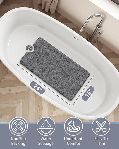 Non Slip Shower Mats for Inside Shower, 16x24 Inch, Anti-Slip Bathtub Mats for Bathroom, Foot Scrubber Loofah Bath Mats for Shower, Quick Drying Shower Stall Mats for Wet Areas (Grey)