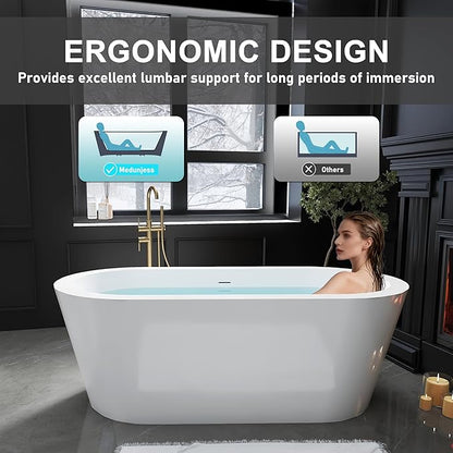 67" Acrylic Freestanding Bathtubs, Stand Alone Tub, Soaking Tubs for Bathroom, Integrated Overflow and Drain, cUPC Certified, Gloss White