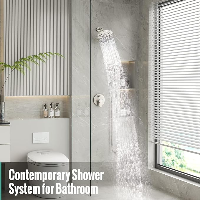 SR SUN RISE Shower Faucet - 8 Inch Multifunctional High Pressure Shower Head System with Handheld Shower Head Fixtures - Valve Included - Brushed Nickel