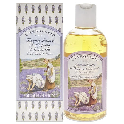 L'Erbolario - Lavender Perfumed Shower Gel - Infused with Extract of Oats - Soft Caress for Relaxing Bath - Leaves Skin Silky and Velvety Soft - Aromatic, Floral Fragrance, 8.4 oz
