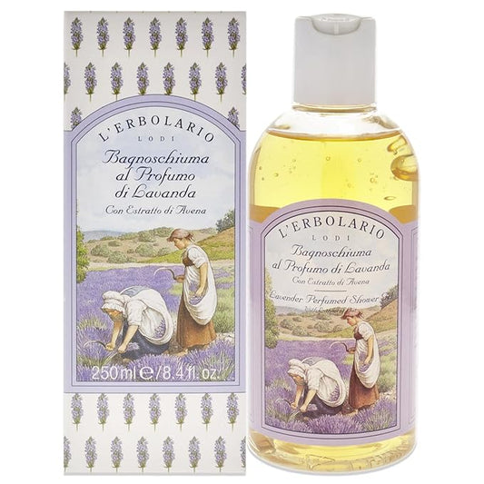 L'Erbolario - Lavender Perfumed Shower Gel - Infused with Extract of Oats - Soft Caress for Relaxing Bath - Leaves Skin Silky and Velvety Soft - Aromatic, Floral Fragrance, 8.4 oz