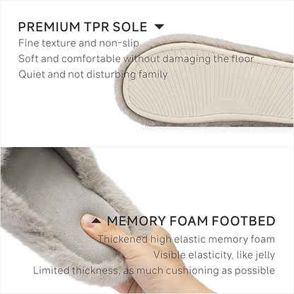 Chantomoo Womens Slippers Memory Foam Fuzzy Cross Band Faux Fur Slippers for Women Gift