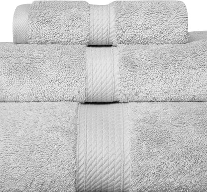 Superior Egyptian Cotton Pile 3 Piece Towel Set, Includes 1 Bath, 1 Hand, 1 Face Towel/Washcloth, Ultra Soft Luxury Towels, Thick Plush Essentials, Guest Bath, Spa, Hotel Bathroom, Silver