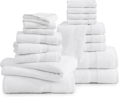 LANE LINEN 100% Cotton Luxury White Bath Towels - 18 Pieces, Ring-Spun Technology - 4 Bath, 8 Washcloths, 6 Soft Hand Towels, Machine Washable, Remains Soft & Absorbent Even After Multiple Washes