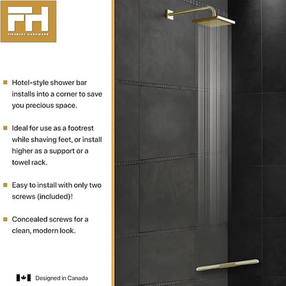 Shower Foot Rest, Corner Shower Bar for Shaving Legs, Wall Mounted Hotel Shower Foot Ledge, Brass Bar Bathroom Foot Step (Satin Brass)