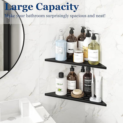 Corner Shower Shelves, 12” Recessed Tile Shower Shelf, 304 Stainless Steel Grout in Corner Tile Shower Shelves, No Drilling, Matte Black, 2 Pack