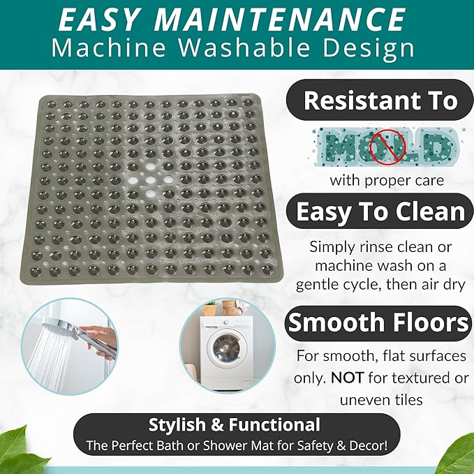 ENKOSI Square Shower Matt Non Slip - 21 x 21 - Shower Floor Mat - Anti Slip Mats for Shower Stall - Shower Bath Mat - Shower Grip Mat (21x21 Clear Grey)