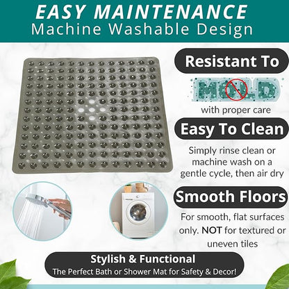 ENKOSI Square Shower Matt Non Slip - 21 x 21 - Shower Floor Mat - Anti Slip Mats for Shower Stall - Shower Bath Mat - Shower Grip Mat (21x21 Clear Grey)