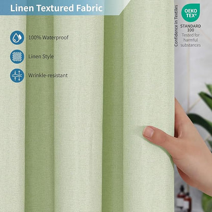 2-in-1 Waterproof Fabric Shower Curtain or Liner,Linen Textured,Breathable TPU & Washable Bathroom Shower Curtain Set with 12 Plastic Hooks,Modern,72"x72",Green