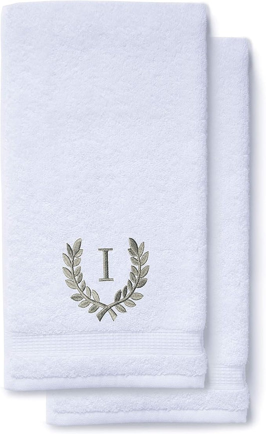 Decorative and Monogrammed Hand Towels for Bathroom Kitchen Makeup | Personalized Gift for Wedding-Bridal | Roman Font Custom Luxury Turkish Towel | Spa Collection, Oversized, 16 X 30 Inch, Set of 2