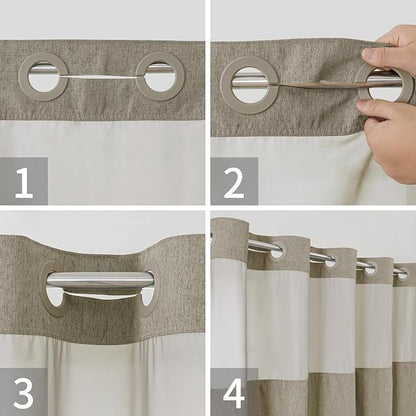 Extra Long No Hooks Needed Linen Textured Shower Curtain with Snap-in Fabric Liner Set,Hotel Luxury Decor Shower Curtains for Bathroom,Waterproof & Washable,71Wx86H,Khaki/Tan