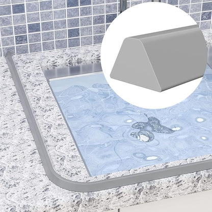 67 Inch Collapsible Shower Water Dam, Shower Threshold Water Dam Shower Barrier, Dry and Wet Separation Door Dam Water Stopper Kitchen Shower Threshold Silicon Water Blocker(Mini Trapezoid)