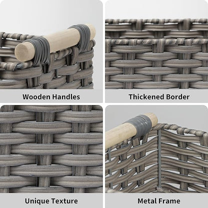 GRANNY SAYS Wicker Baskets for Storage, Wicker Baskets for Shelves, Waterproof Toilet Tank Topper, Toilet Paper Basket for Back of Toilet, Gray