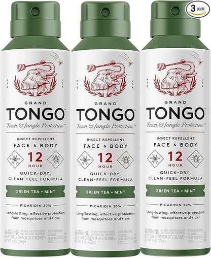 Green Tea + Mint Insect Repellent, 12-Hour Mosquito & Tick Protection, Picaridin-Based, Water-Based, Lightweight, Quick-Drying, Vanishing Scent, DEET Alternative, Face & Body Use, 3 Pack