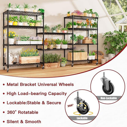 PrimeZone 4 Packs 36" W x 16" D x 79" H Wire Storage Shelves with Wheels, 5 Tier NSF Certified Heavy Duty Adjustable Kitchen Shelving Unit, Pantry Organizer Rack Rolling Metal Shelf for Garage Closet