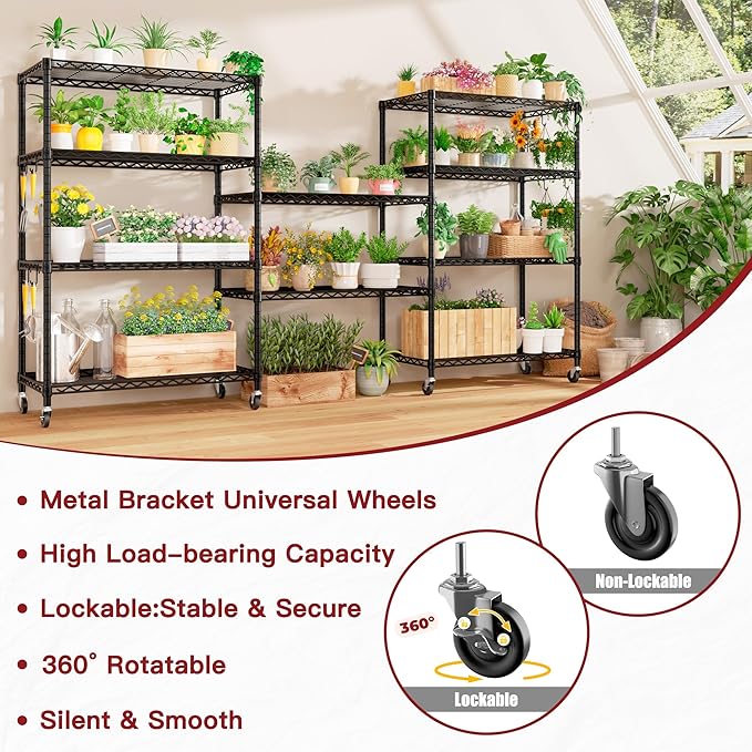 PrimeZone 3 Packs 36" W x 16" D x 79" H Wire Storage Shelves with Wheels, 5 Tier NSF Certified Heavy Duty Adjustable Kitchen Shelving Unit, Pantry Organizer Rack Rolling Metal Shelf for Garage Closet
