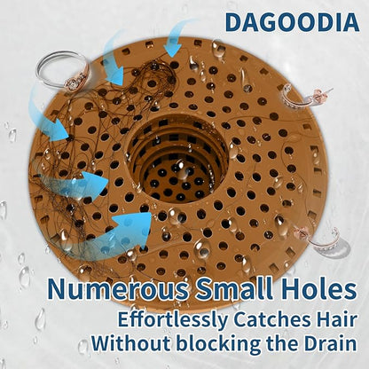 Bathtub Drain Hair Catcher,Tub Shower Drain Hair Trap/Strainer,3PCS Silicone Collapsible Tub Hair Catcher Drain Protector Designed for 1.47" to 1.75'' Regular Drains(Brown)