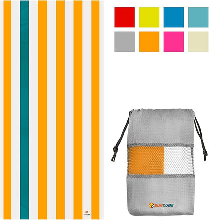 SUN CUBE Microfiber Beach Towel, Quick Dry Sand Free Beach Towel, Lightweight, Compact for Travel Swim Sports Camping, Packable Sand Resistant Towel Adult - Orange 78x35 Inches