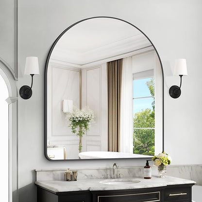 GLASHOM Arched Bathroom Mirror, 40"x48" Black Arched Mirror for Bathroom, Wall Mounted Mirror, Black Vanity Wall Mirror w/Metal Frame for Bedroom, Entryway, Living Room, Vertically Hanging