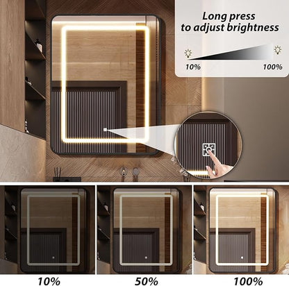 APRILSOUL 20X30 Inch Black Bathroom Medicine Cabinet with Mirror, Recessed or Surface Lighted Medicine Cabinet with 3 Colors Temperature, Dimmable Light