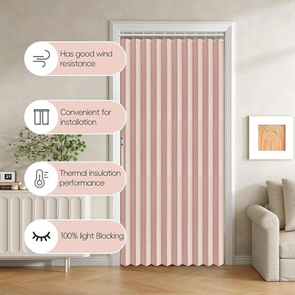 Accordian Door Curtain, 100% Blackout Folding Magnetic Doorway Curtains,Linen Style Closet Doors,for Room Divider,Privacy Protection（W52 x L78,Pink,1 Panel）