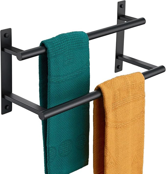 KOKOSIRI 16 Inch Double Towel Bar Bath Towel Racks Bathroom Towel Holder Towel Storage Towel Shelf Wall Mounted Stainless Steel Matte Black B5010BK-L16