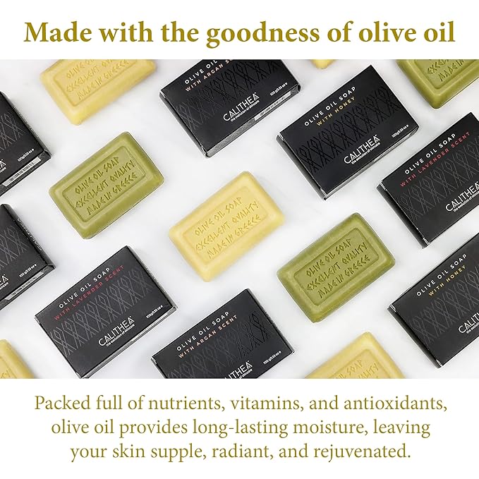 Calithea 3 Pack Olive OIil Based Soap Bars: Lavender, Argan Oil, and Honey Soap Bars
