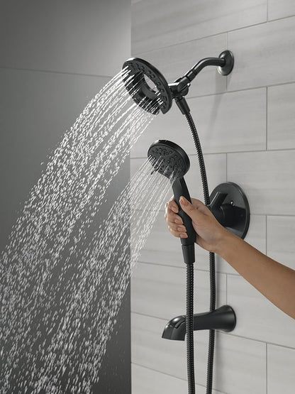 Delta Faucet Albion 14 Series Single-Handle Tub and Shower Faucet Set, Black Shower Trim Kit with 4-Setting In2ition 2-in-1 Dual Hand Held Shower Head, Matte Black T144855-BL-I (Valve Not Included)