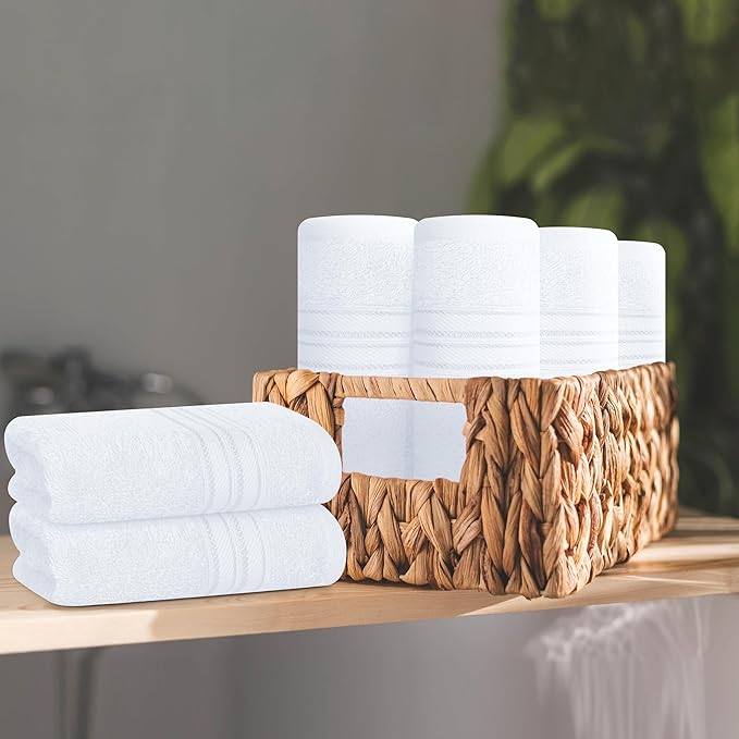BOUTIQUO Ultra Soft Cotton Washcloths, Contains 12 Piece Face Cloths 12x12 inch, Ideal for Everyday use Face Towels, Compact & Lightweight Multi Purpose Washcloths - White