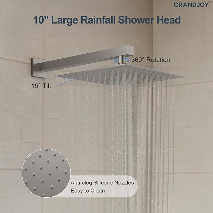 Brushed Nickel 10 Inch Rainfall Shower System with Handheld Spray & Adjustable Slide Bar, Wall Mount Bathroom Shower Faucet Set, Valve Included