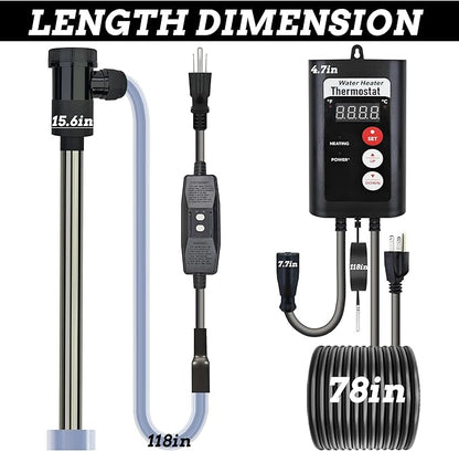 1500W Hot Tub Titanium Immersion Water Heater with Temp Control & GFCI – Submersible Electric Heater for Above-Ground Pool, Spa, Bucket, Baptistry, Baptismal Pool, Bathtub & Inflatable Pool