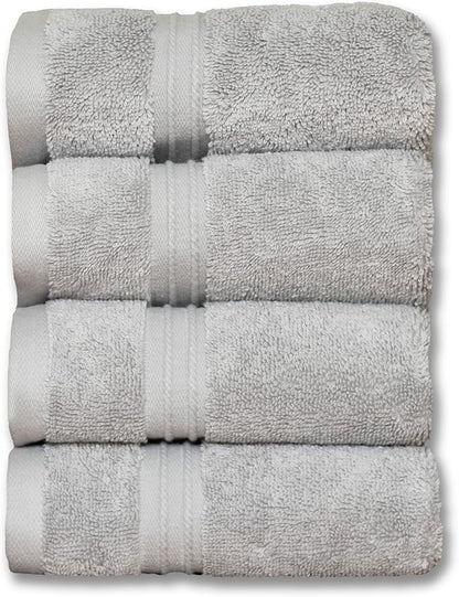 Milara Turkish Super-Plush Wash Cloths Set 4-Piece | Premium 100% Cotton Washcloths Absorbent, Durable with Hanging Loops | Silver Gray Bath Washcloths, (13 x 13 Inch)