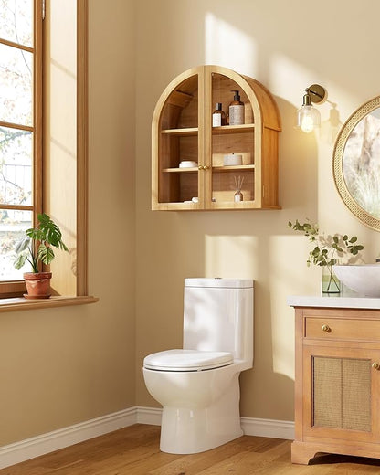 Small Arched Bathroom Wall Cabinet Modern Wooden Medicine Cabinet with Acrylic Doors Farmhouse Wall Mounted Cupboard Storage Organizer for Laundry Room, Dining Room, Natural Oak