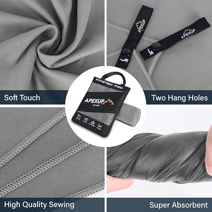 APEXUP Microfiber Travel Towel, Ultra Absorbent Quick Dry Towels, Lightweight Gym Sports Camping Towel for Workout, Yoga, Beach, Shower, Swimming (72"×40", Gray)