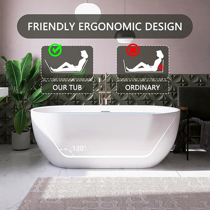 67" Free Standing Tub, Pure Acrylic Freestanding Bathtub, Stylish Stand Alone Tub, Contemporary Deep Soaking Bath Tub, cUPC Certified SY6870 (Glossy White)