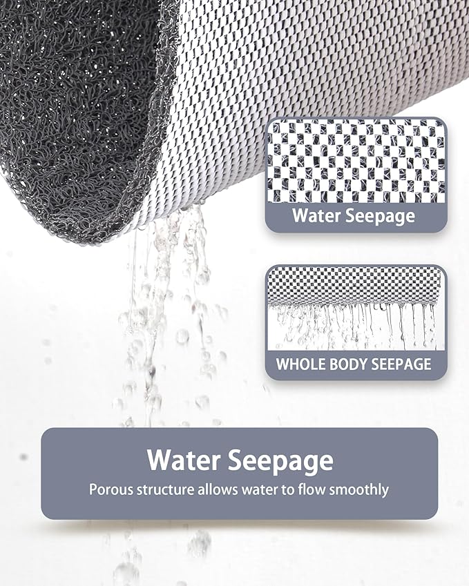 Mecko Non-Slip Shower Mat, Anti-Slip Bath Mat with Foot Scrubber – Quick-Drying Loofah Texture for Indoor and Outdoor Use, Bathtubs and Wet Areas (Grey, 17"x30")