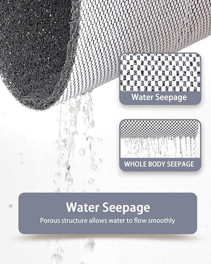 Mecko Non-Slip Shower Mat, Anti-Slip Bath Mat with Foot Scrubber – Quick-Drying Loofah Texture for Indoor and Outdoor Use, Bathtubs and Wet Areas (Grey, 17"x30")