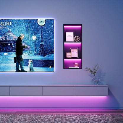 3-Tiers 12x30Inch Wall Niche with RGB LED Lights, Matte Black Recessed Shower Niche Cabinet, Stainless Steel Bathroom Shelf, NO Tile Needed Storage Organizer for Shower Wall