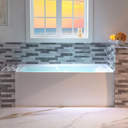 WOODBRIDGE 54" Acrylic Rectangular Alcove Soaking Bathtub in White with Left Drain, Matte Black pop-UP Drain Included BA5430L