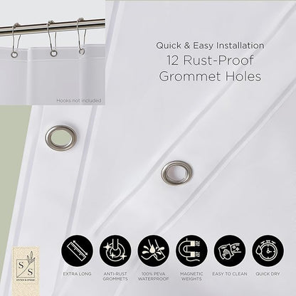 Stitch & Stone Shower Curtain Liner, Premium Medium Weight Durable Waterproof 6g PEVA for Bathroom with Weighted Magnets, Extra Long 72" x 78", Frosty 1 Pack