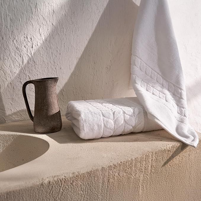 BAGNO MILANO Organic Turkish Cotton Bath Towels, Luxury Jacquard Collection, Certified Organic Highly Absorbent, Soft-Plush Towel Set (White, 2 Pcs Bath Towel Set)