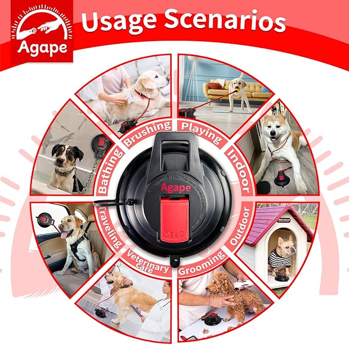 Agape Heavy Duty Dog Bathing Suction Cup with Adjustable Collar Restraint Leash, Powerful Reusable Pet Grooming Tub Loop, Portable Dog Bath Holder, Anchor for Dog & Cat Shower, Trimming, Blowing