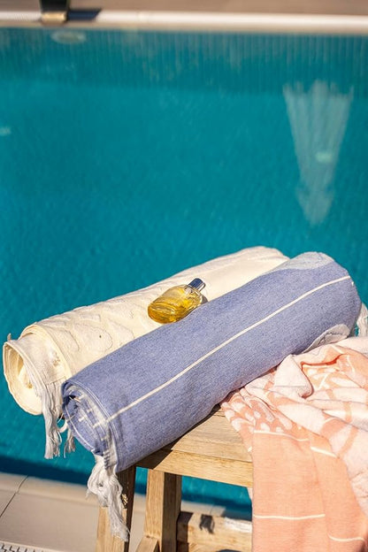 SOFE H&L | LINVIA Foutah Quick Dry Beach Towel Pack of 2 (35” x 70”) CARETTA - Yellow | Lightweight, Premium, Fade Resistant, Durable | Travel Towel, Turkish Beach Towel with Shoulder Strap