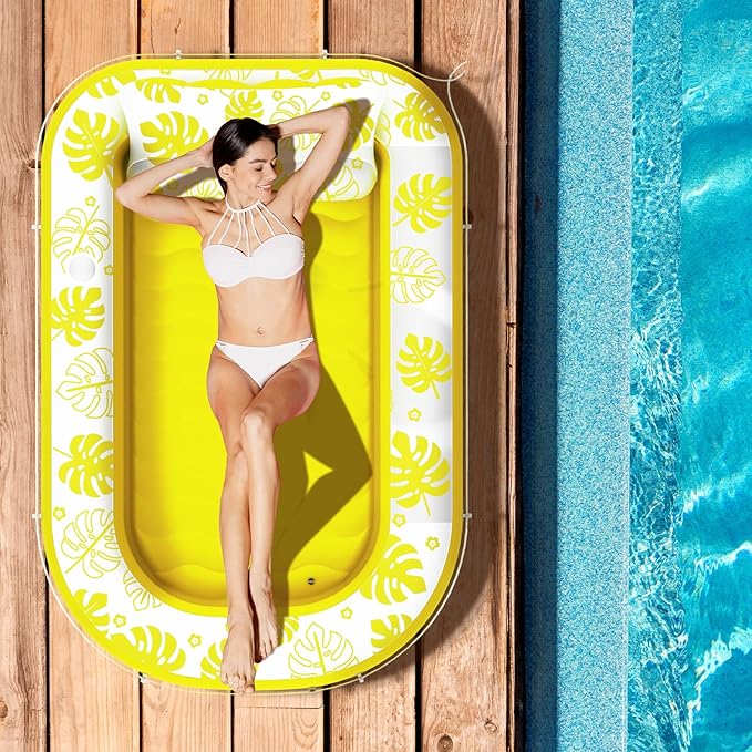 Inflatable Tanning Pool Lounger Float with Cervical Pillow - Pool Floats Adult for Sunbathing, Backyard, Pool Party - Inflate Ball Pit for Babies - Kids Swimming Pool Bed